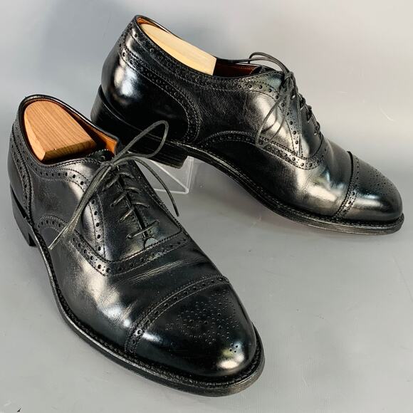 ALDEN Size 10 Black Perforated Leather OxfordWingtip Cap Toe Lace-Up Shoes